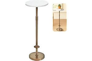 Verssure Marble Drink Table,Height Adjustable Martini Table,Drink Tables for Small Spaces, Round Side Tables,Tiny Side Tables for Living Room, Bedroom, Cocktail, White
