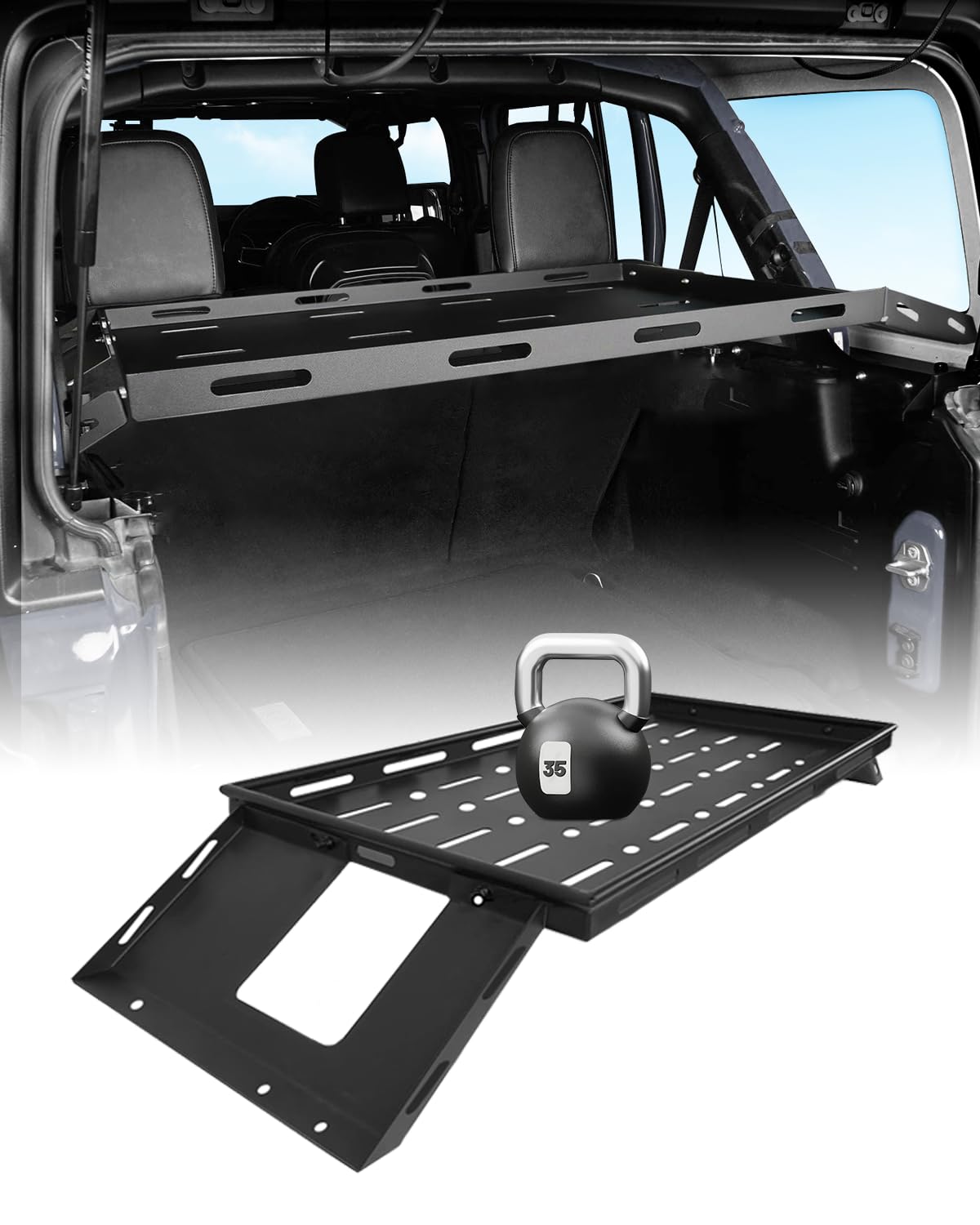 Photo 1 of Custom Fit for Jeep Wrangler JK Rear Cargo Basket Rack (No Drill)-150lb Weight Capacity Luggage Storage Carrier for Wrangler JK Accessories 2018-2007, Solid Metal Trunk Shelf JK 4 Doors