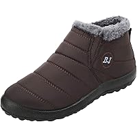 FEETCITY Mens Snow Boots Women Winter Anti-Slip Ankle Booties Waterproof Slip On Warm Fur Lined Sneaker