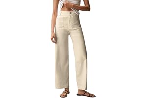 Slakkenreis Women Stretch Twill Cropped Pants Wide Leg Jeans with Patch Pocket Straight Leg Chino Pants Casual Ankle Jeans