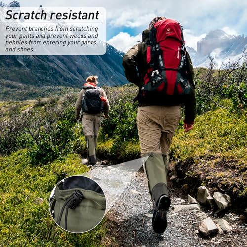 Thallike Leg Gaiters Waterproof for Hiking Hunting, 900D Fabric Portable Boots Snow Gaiters for Mountaineering, Adjustable Walking Leg Gaiters with Upgraded Zipper for Men/Women, Green, L