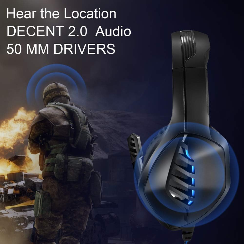 YJY J1 Gaming Headset for PS4,PC, Xbox One Controller,Noise Cancelling Over Ear Headphones with Mic, LED Light, Bass Surround, Soft Memory Earmuffs for Laptop Mac Nintendo Switch Games,Blue: Home Audio & Theater