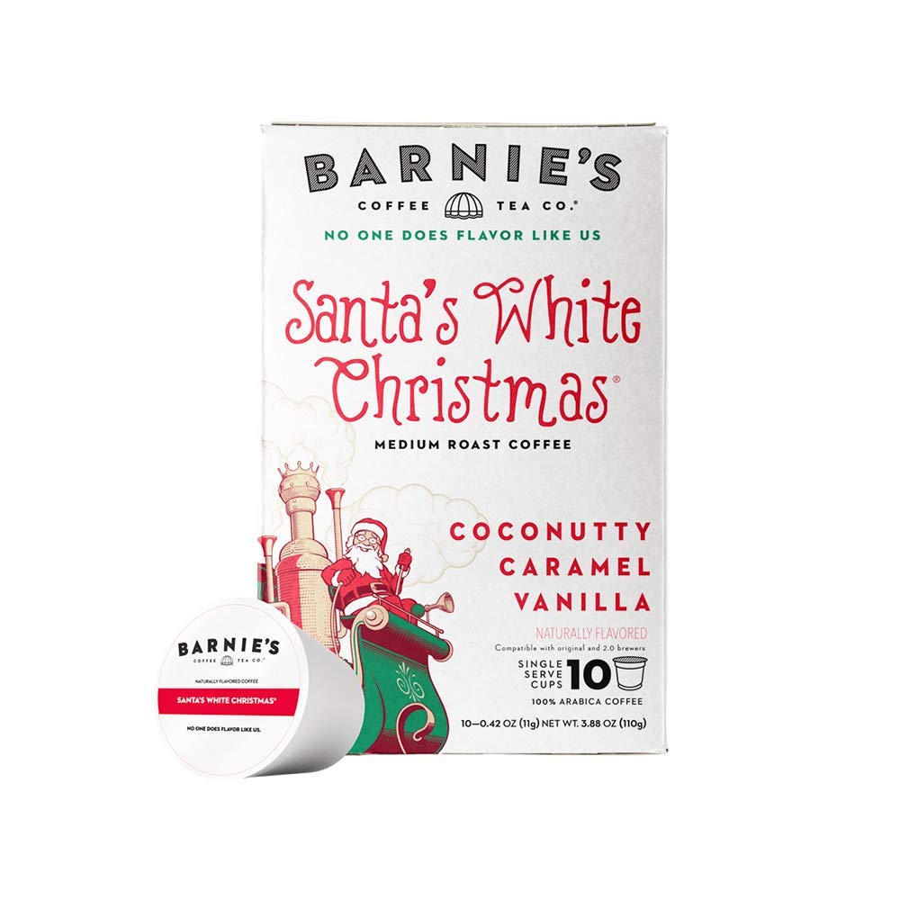 Barnie’s Single Serve Santa’s White Christmas Coffee Pods with Coconut, Caramel and Warm Vanilla Flavors, Medium Roast Coffee Compatible with Keurig Brewers, 10 Count