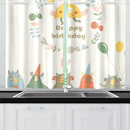 Reopx Birthday Card Cute Funny Monsters Kitchen Curtains Window
