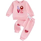 GGBNOMER Toddler Baby Girl Valentines Day Outfit Love Heart Embroidered Long Sleeve Sweatshirt and Pant Sets 2 Pcs Clothes