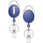 Uniclife 2 Pack Retractable Badge Reel for Badge Holder Blue Heavy Duty Retractable Keychain Strong ABS Casing with Stainless Steel Spring Coil 24 Inch Nylon Rope Carabiner Clip and Key Ring