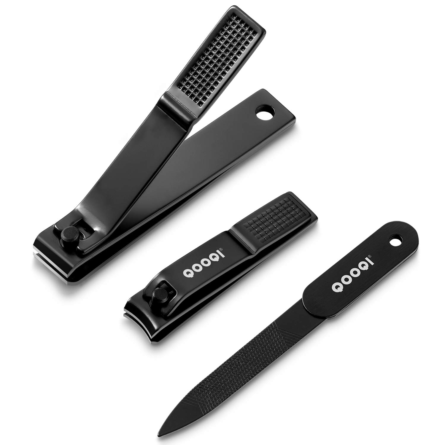Nail Clippers Set, Sharp Black Stainless Steel Fingernail & Toenail Cutter with Nail File by QOOQI : Beauty