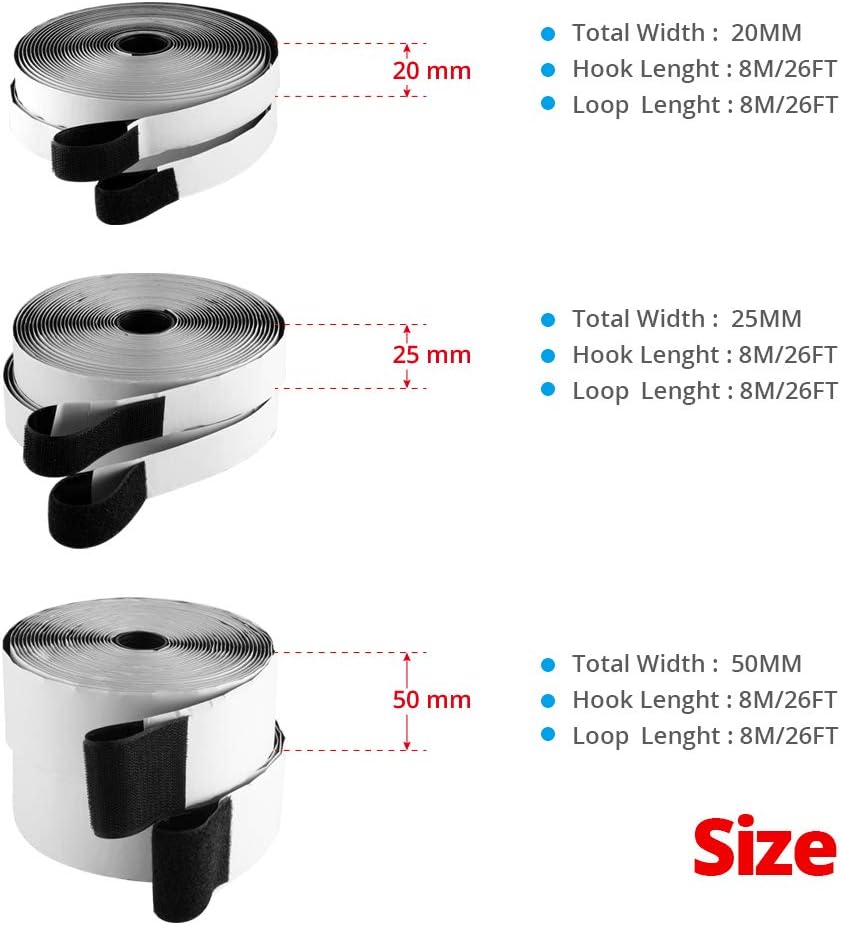 Sticky Back Hook and Loop Tape Roll 26 Feet Black Sticky Back Tape Double Sided Removable Hanging Strips for Indoor Outdoor Home School Office Use Tape Self Adhesive Hook and Loop (1in/8M)