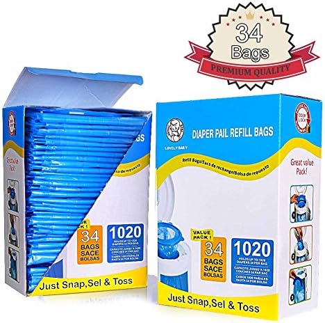 Diaper Pail Refill Bags ,1020 Counts,Fully Compatible with Arm&amp;Hammer Disposal System- 34 Bags