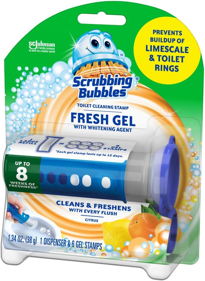Scrubbing Bubbles Fresh Gel Toilet Bowl Cleaning Stamps, Gel Cleaner, Helps Prevent Limescale and Toilet Rings, Citrus Scent, 6 Stamps: Industrial & Scientific