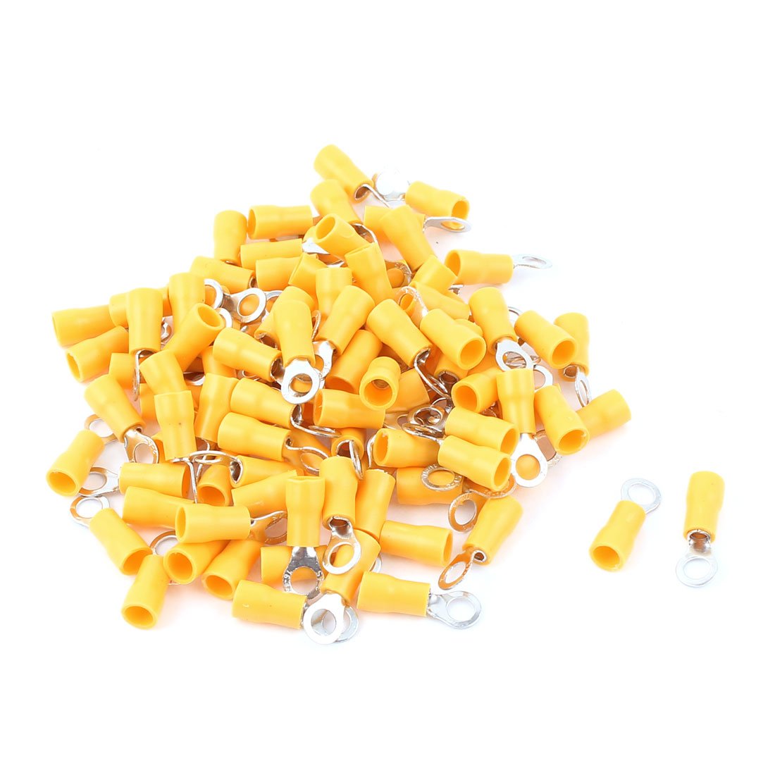 sourcing map 100 Pcs 2-4S Wire Connector Ring Crimp Terminal Yellow 16-14AWG