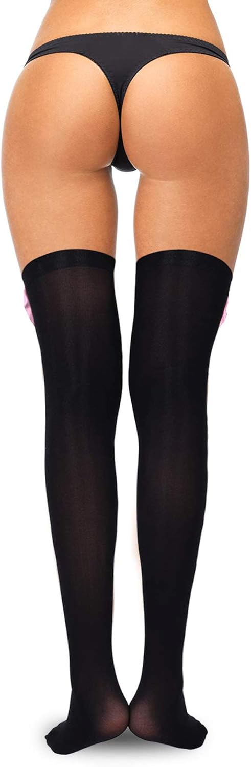 3 Pairs Women Bow Lace Thigh High Stockings Valentine's Day Over The Knee Socks for Dress Daily Favors (Black with Black Bow, Black with Pink Bow, White with White Bow): Clothing
