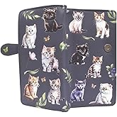 Shag Wear Kitten Garden Large Cat Wallet for Women and Teen Girls Vegan Faux Leather Dark Grey 7"