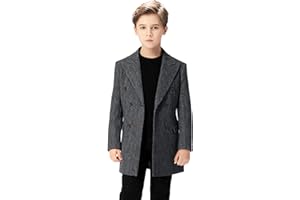 Yavakoor Boys Dress Coat Tweed Herringbone Double Breasted Jacket Winter Notch Lapel Long Trench Coats