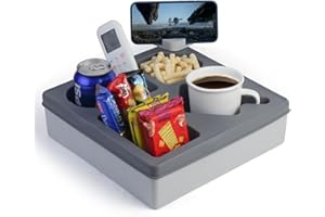 LINEGO Couch and Bed Cup Holder Tray,Sofa Drink Holder Buddy,Cup Holder for Couch,Soft Food Grade Silicone Couch Caddy Storage for Bed, Car Seat,Beach and More (Gray)