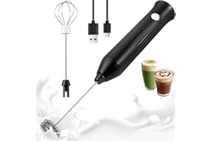 XSBAIHUO Milk Frother Handheld Rechargeable, Frother Wand Drink Mixer Electric Whisk for Coffee, Detachable With 2 Stainless Whisks, Hand Mixer for Lattes, Matcha, Egg, Kitchen Gifts(Black)