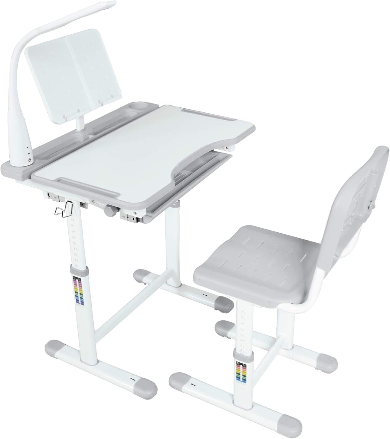 Amazon Com Mecor Kids Desks Children Desk And Chair Set Height Adjustable Childs School Student Sturdy Table W Pull Out Drawer Storage Pencil Case Bookstand Grey Kitchen Dining