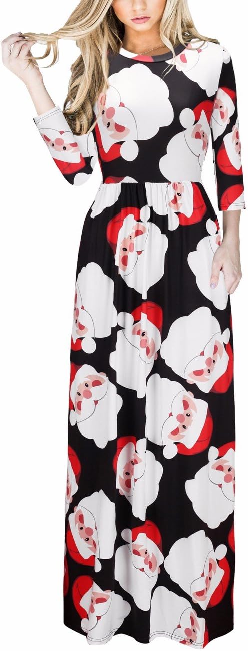 RUIYIGE Women's Christmas Dress Xmas Christmas Print Party Ugly Christmas Long Maxi Dress