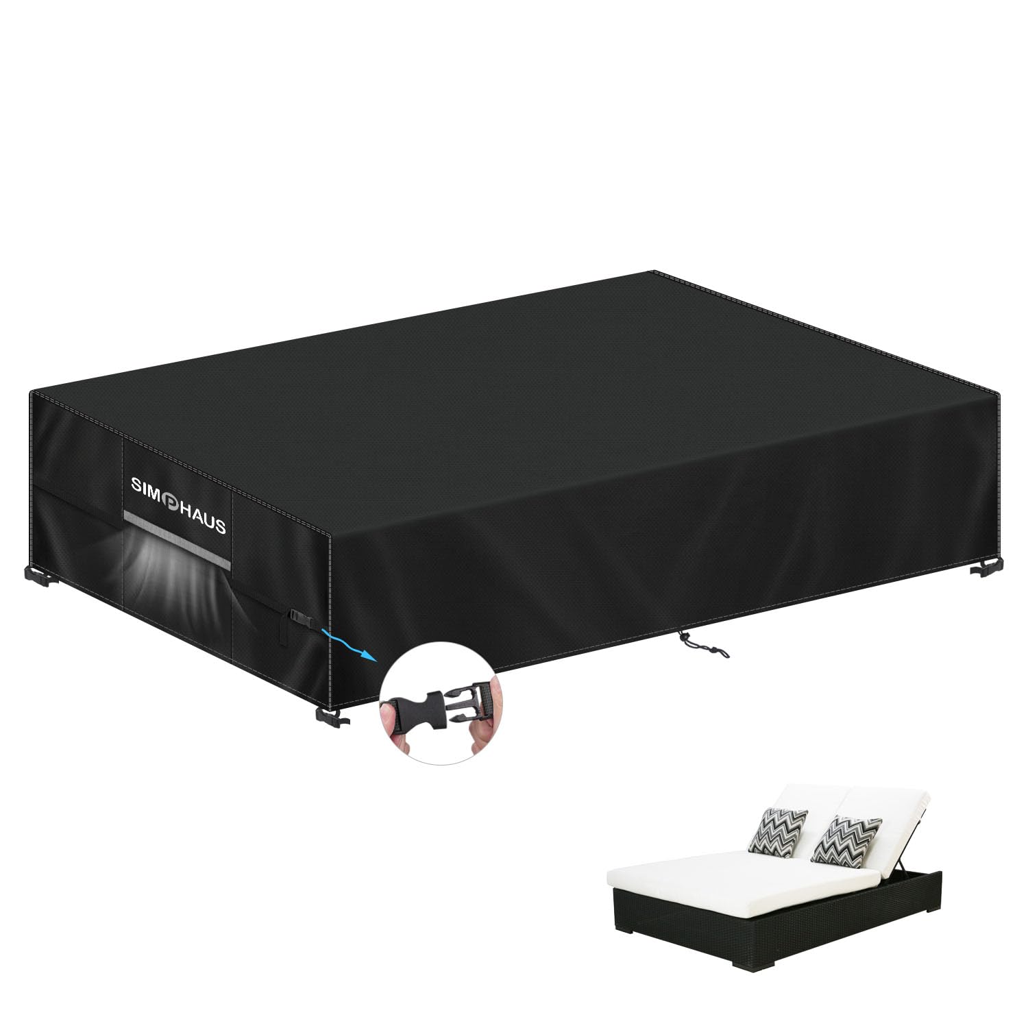 SIMPHAUS Rattan Sun Lounger Cover Waterproof Sun Bed Covers for Outside Sun Lounger Deck Chair Cover Garden Furniture Covers Waterproof Windproof Anti UV Oxford Fabric 200x130x40cm