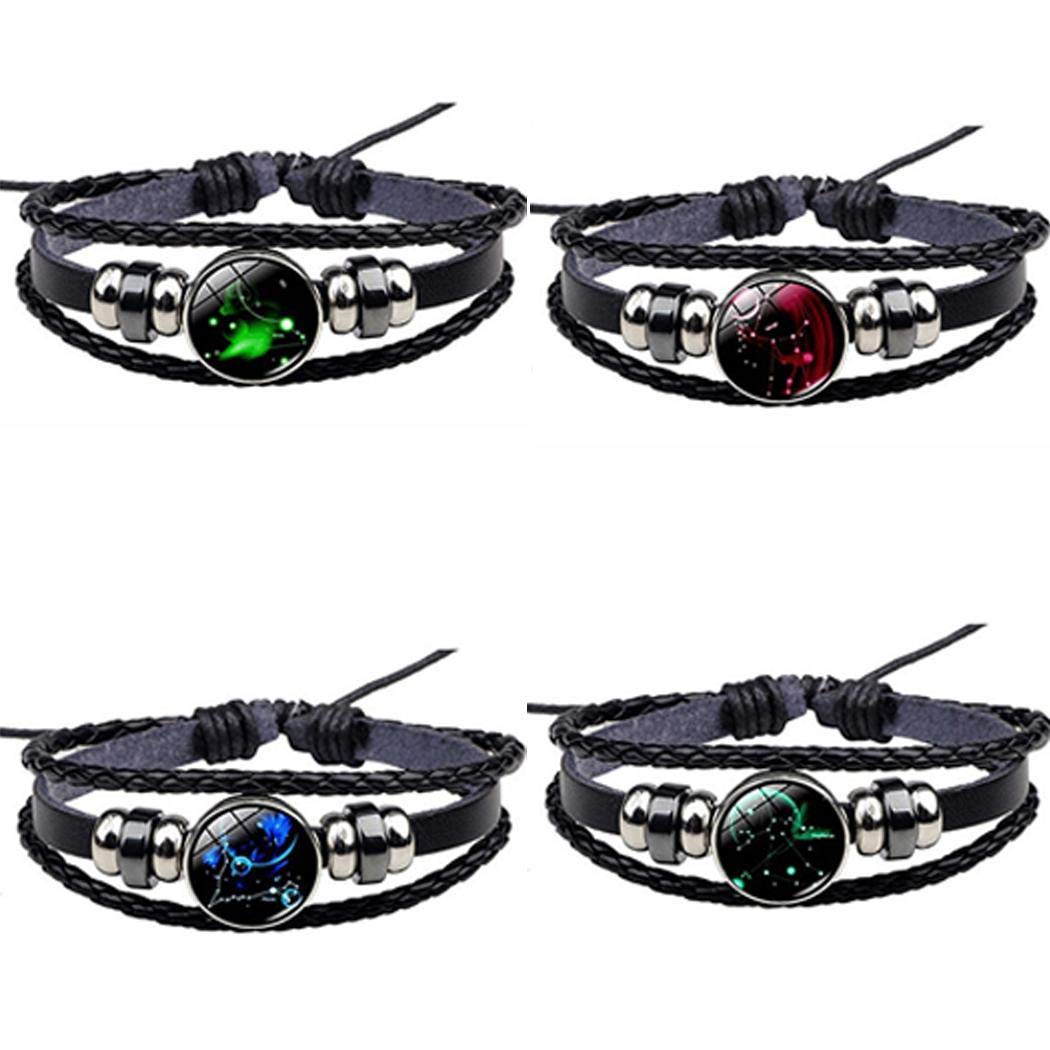 Minlop 12 Constellations Bracelets Hand-Woven Adjustable Bracelets, Retro Punk Style Bangle