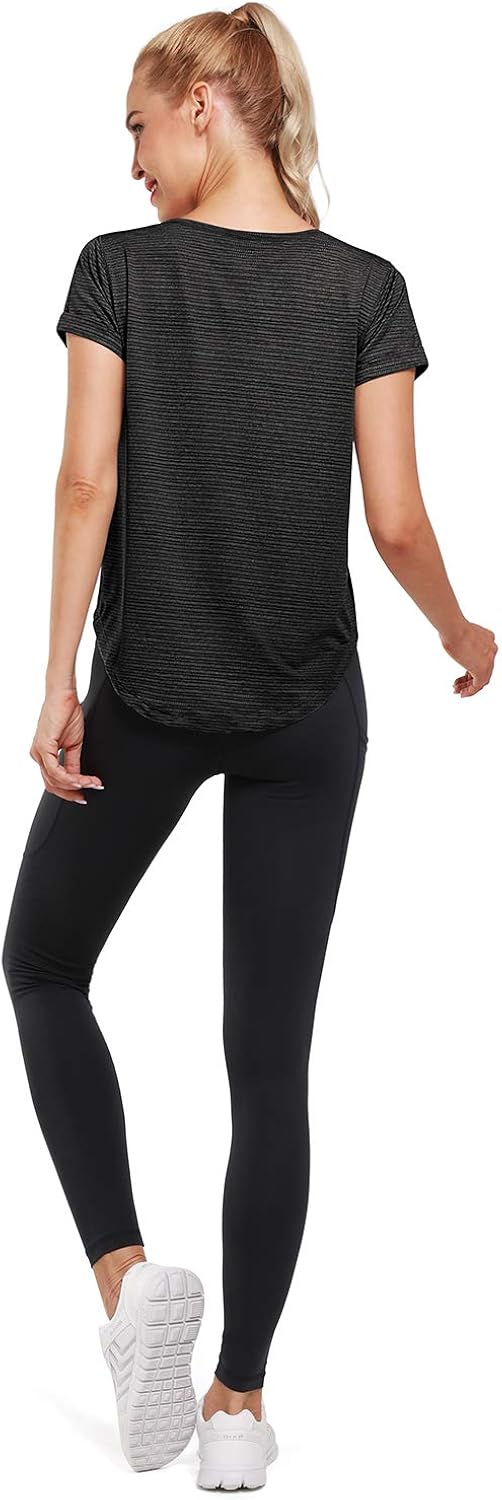 Promover Workout Shirt for Women Flowy Short Sleeve Athletic Tops Yoga Shirts: Clothing
