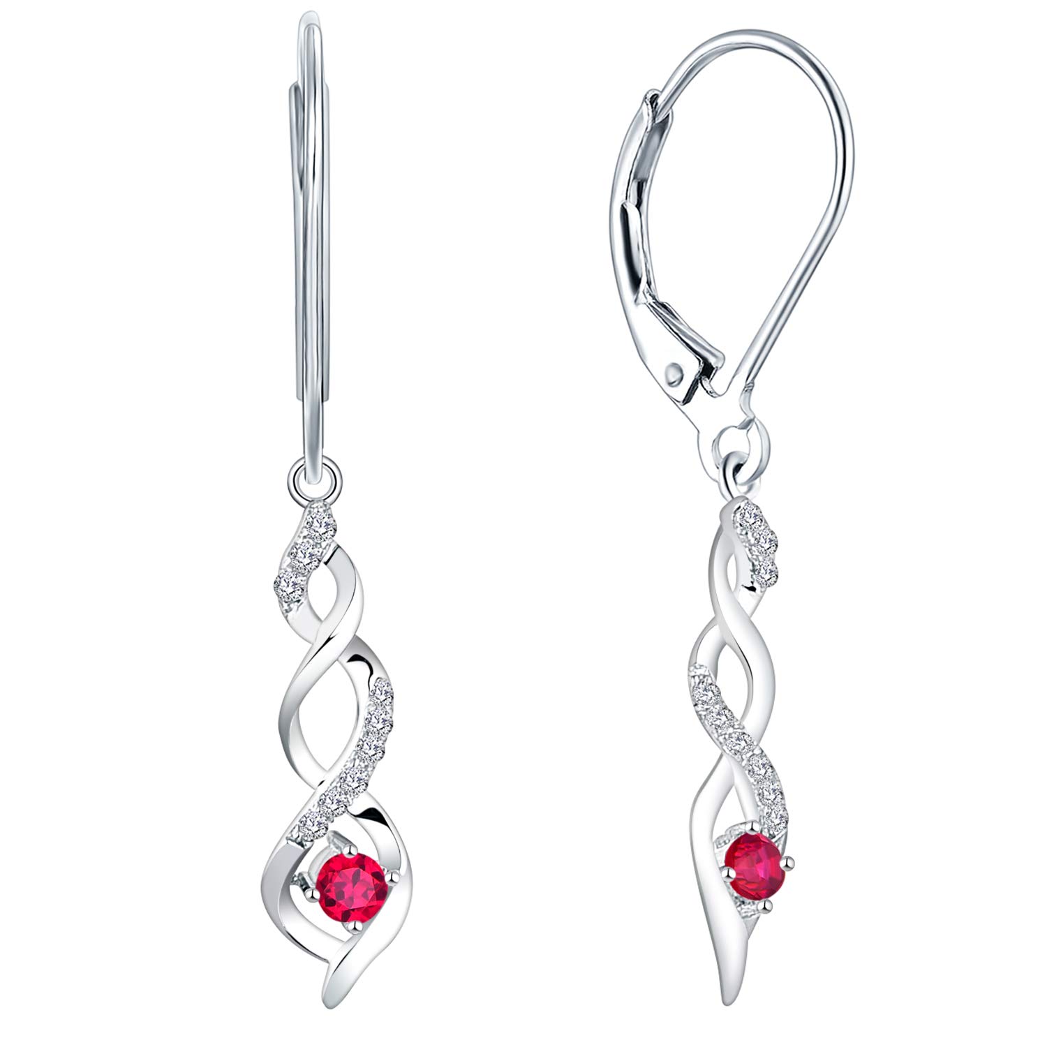 JO WISDOM 925 Sterling Silver Infinity Dangle Drop Earrings 3A Cubic Zirconia July Birthstone Ruby Color Jewellery for Women