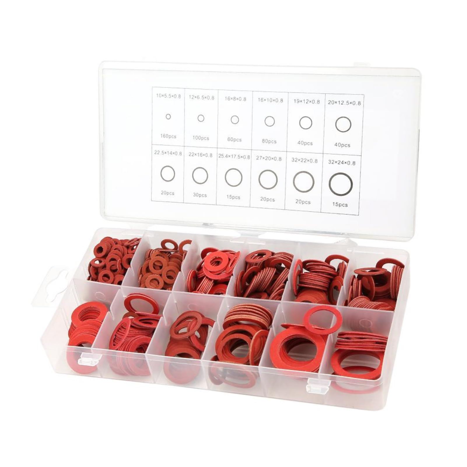 Jadeshay Fibre Washer,600 Pcs Fibre Washers Assorted Kit Red Steel Paper Insulation Washer Assorted Set with a Storage Box 12 Sizes Included for Electrical Equipment and Industrial Manufacturing