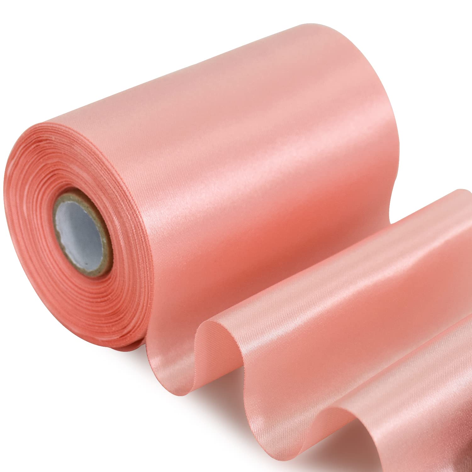 TONIFUL Rose Gold Wide Satin Ribbon - 100mm x 20m Pink Satin Ribbons Solid Fabric Ribbons for Gift Wrapping Christmas Tree Wedding Car Chair Pageant Sashes Grand Opening Festival Party Decor