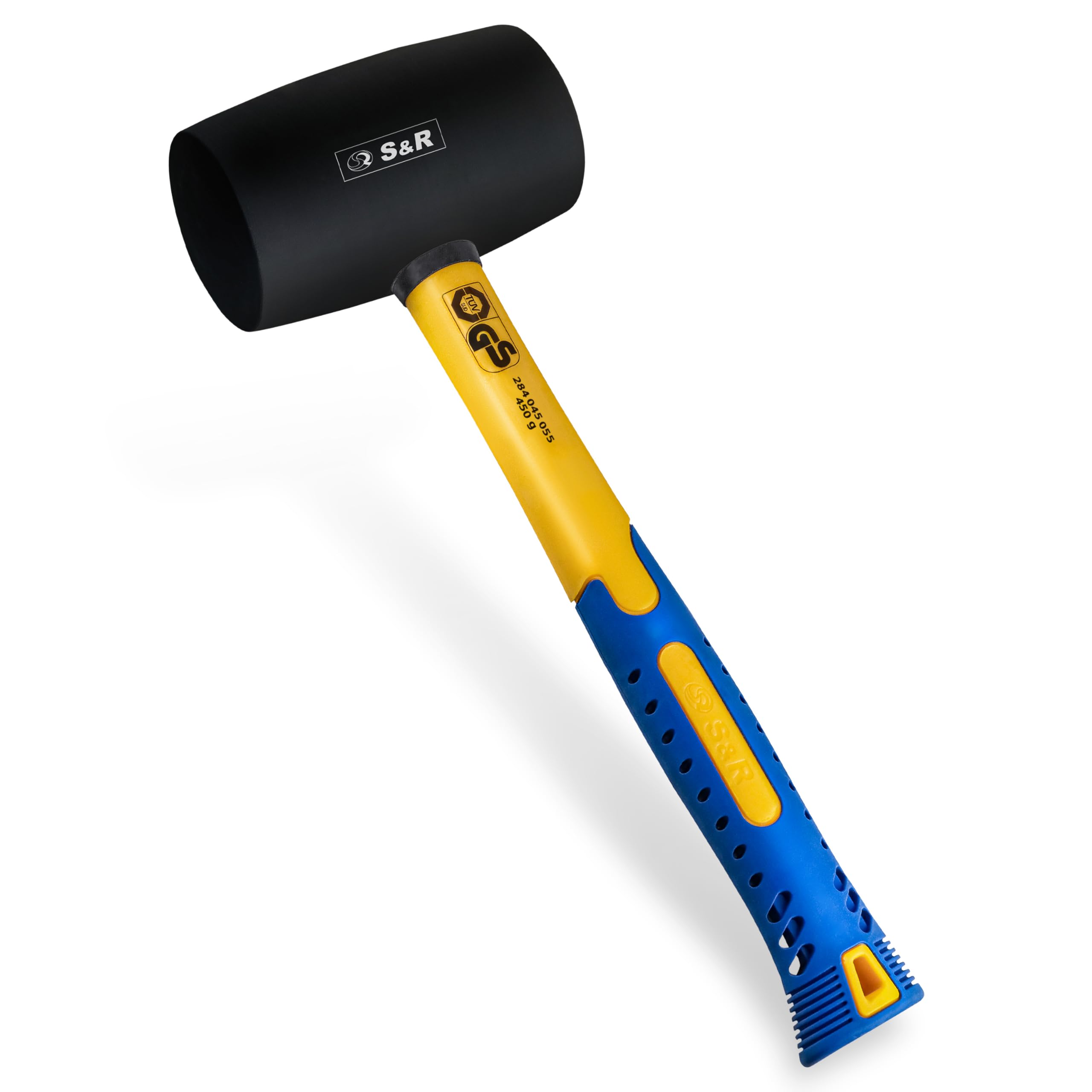 S&R Rubber Mallet Black 55 mm 450 g with Ergonomic Shaped Fibreglass Handle and Anti-Slip Coating