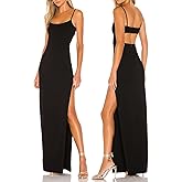 JLCNCUE Women's Sexy Backless Spaghetti Straps Square Neck Maxi Dress Thigh High Slit Bodycon Cocktail Party Dress 211