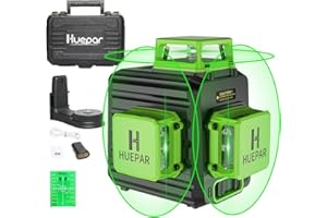 Huepar B03CG 3D Laser Level 360° Self Leveling, 3x360 Niveau Laser Tool, 3 Plane Cross Line Lazer Leveler Green Beam, Li-ion 