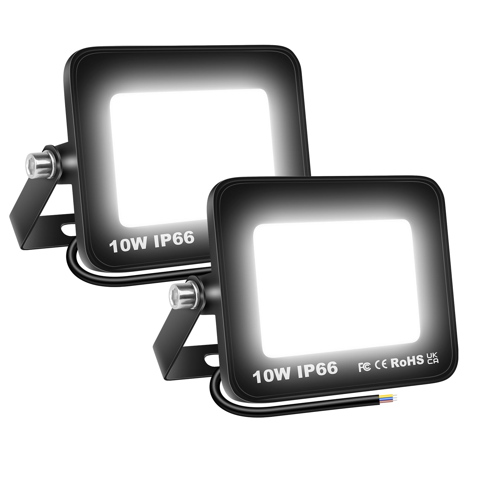Willpower 2pcs Outdoor LED Floodlights 10W 1000LM LED Security Lights IP66 Waterproof 175V-265V Daylight White 6000K Wall Light for Garden Garage Yard Lawn Court Patio