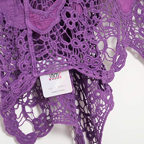 jastie Open Stitch Cardigan Boho Hippie Crochet Vest (Purple)