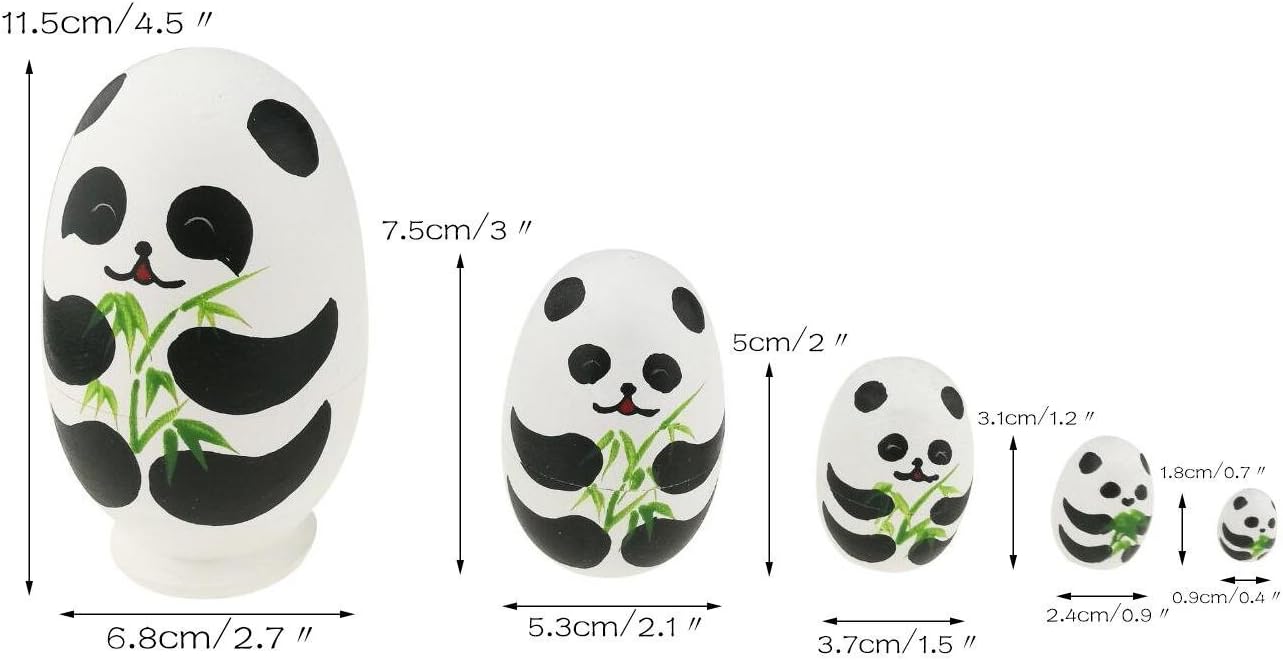 Set 5 Pcs Cute Egg Shape Panda Bear Animal Theme Wooden Stacking Toy Handmade Russian Nesting Dolls Matryoshka Dolls Panda Stuff for Kids Toy Panda Party Supplies Easter Gift - Image 5