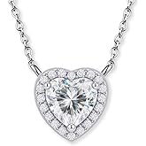 Moissanite Necklace for Women, Lab Grown Heart Diamond Necklace, GRA Certified Moissanite Pendant, 16"+2" Adjustable S925 Sterling Silver Chain, Gift for Her Christmas Birthday