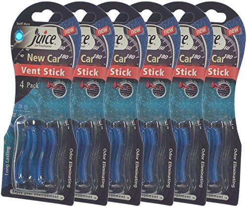 Juice Car AC Vent Air Freshener Long Lasting Odor Eliminating, New Car (6 Packs total 24 Sticks)