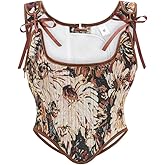 Dreay Womens Vintage Asymmetrical Hem Overbust Corset Tie Front Lace-up Back Bustier Shapewear Top
