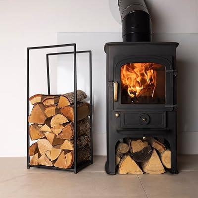 CHARLES BENTLEY Tall Black Matte Contemporary Log Holder 10KG Firewood Storage