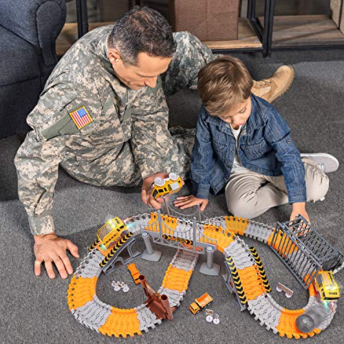 Engineering Tracks car for kids toys,161pcs Create A Engineering World Road Race,Flexible Track Playset and 2 pcs Cool Engineering Car for 3 4 5 6 7 Year & Up Old boy Girls Best Gift