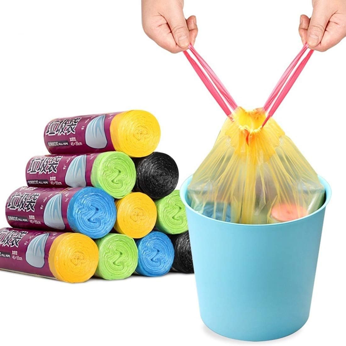 MAFAGE 32L Drawstring Trash Bags,Thickness Clear Bin Liner Garbage Wastebasket Bags with Handle for Home Office Outdoor (1 Pack)