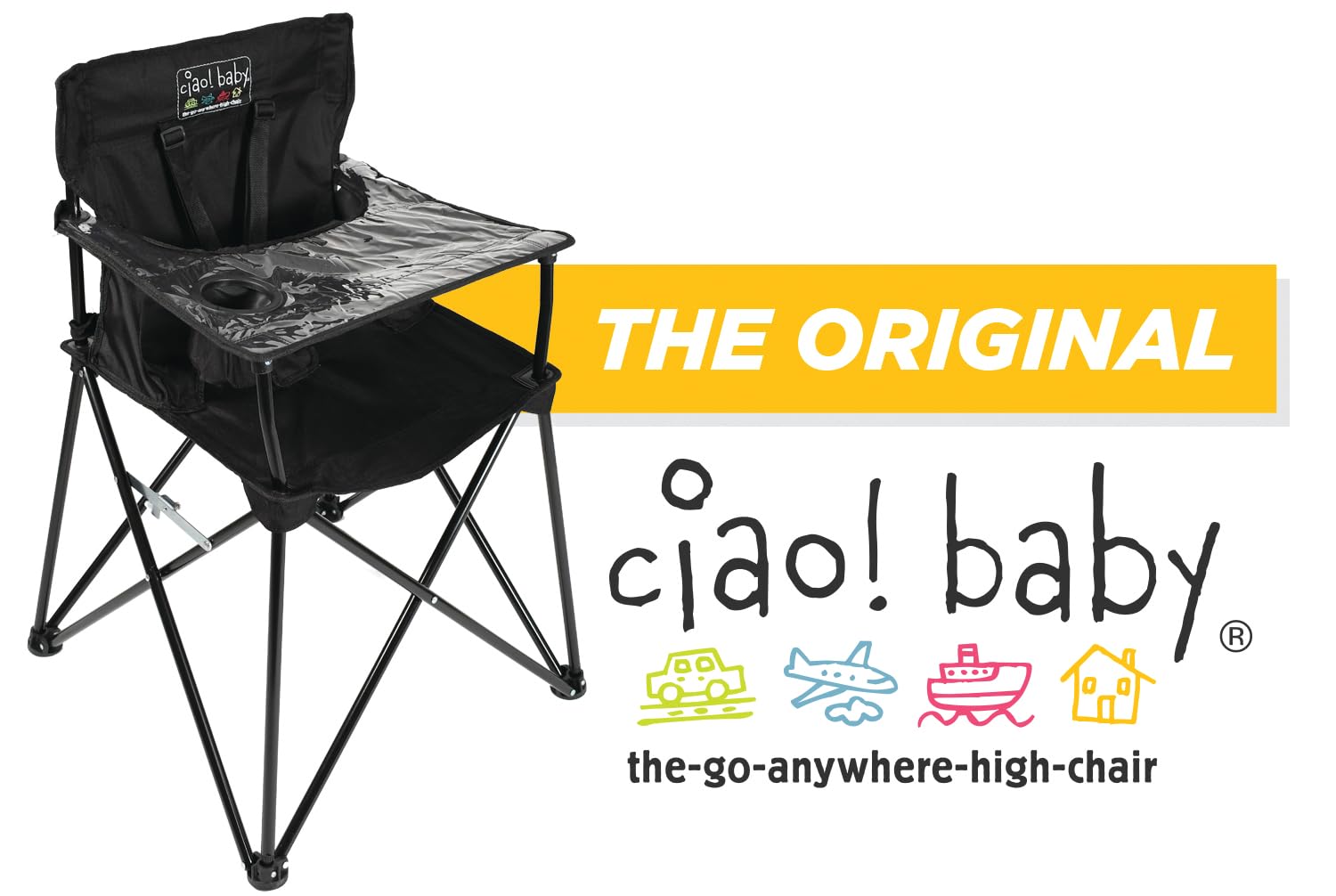 ciao! baby Portable High Chair for Travel, Fold Up High Chair with Tray, Black