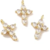KitBeads 20pcs Cubic Zirconia Cross Crucifix Charms Real 18K Gold Plated Micro Pave Clear CZ Religion Charms for Bracelets Jewelry Making Bulk
