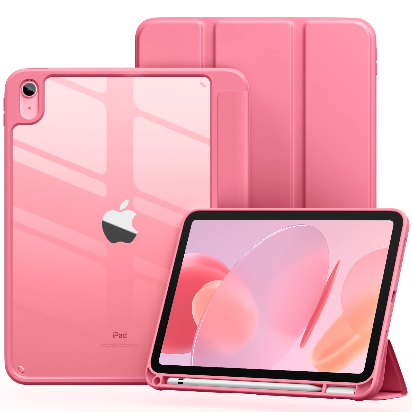 Vobafe Case for iPad (A16) 11th Generation 11 Inch 2025/iPad 10th Generation 10.9 Inch 2022 with Pencil Holder, PC Clear Back Cover, Slim Trifold Stand Case Supports Auto Wake/Sleep, Pink