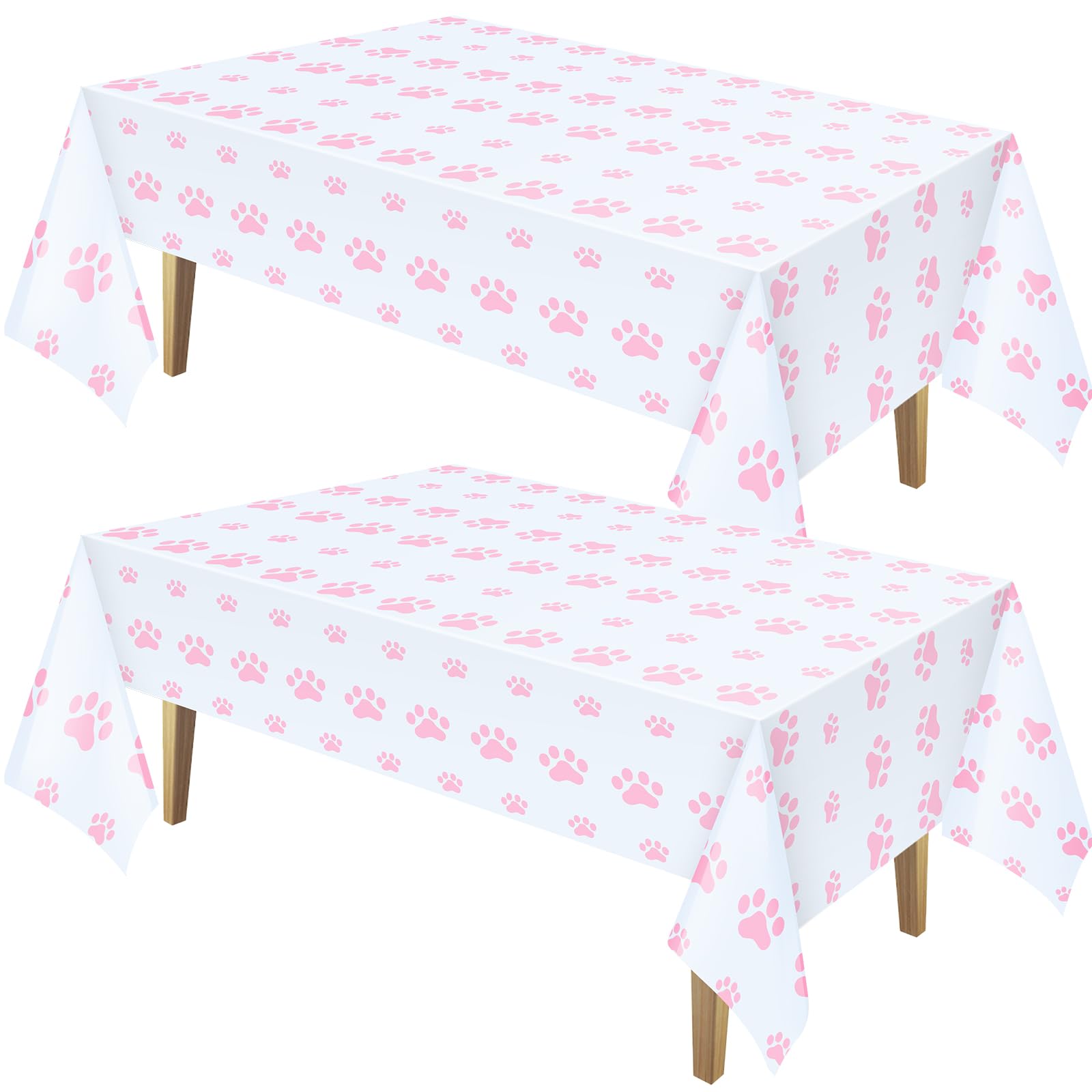 Photo 1 of Tatuo 2 Pieces Puppy Paw Print Plastic Tablecloth Disposable Table Cover Puppy Themed Birthday Party Decorations for Dog Party Supplies (Pink,71 x 54 Inch)
