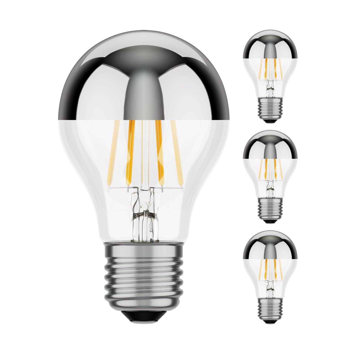 ledscom.de 4 Pieces E27 LED Bulb, A60, Warm White (2700 K), 6 W, 667lm, Head Mirror (Silver)