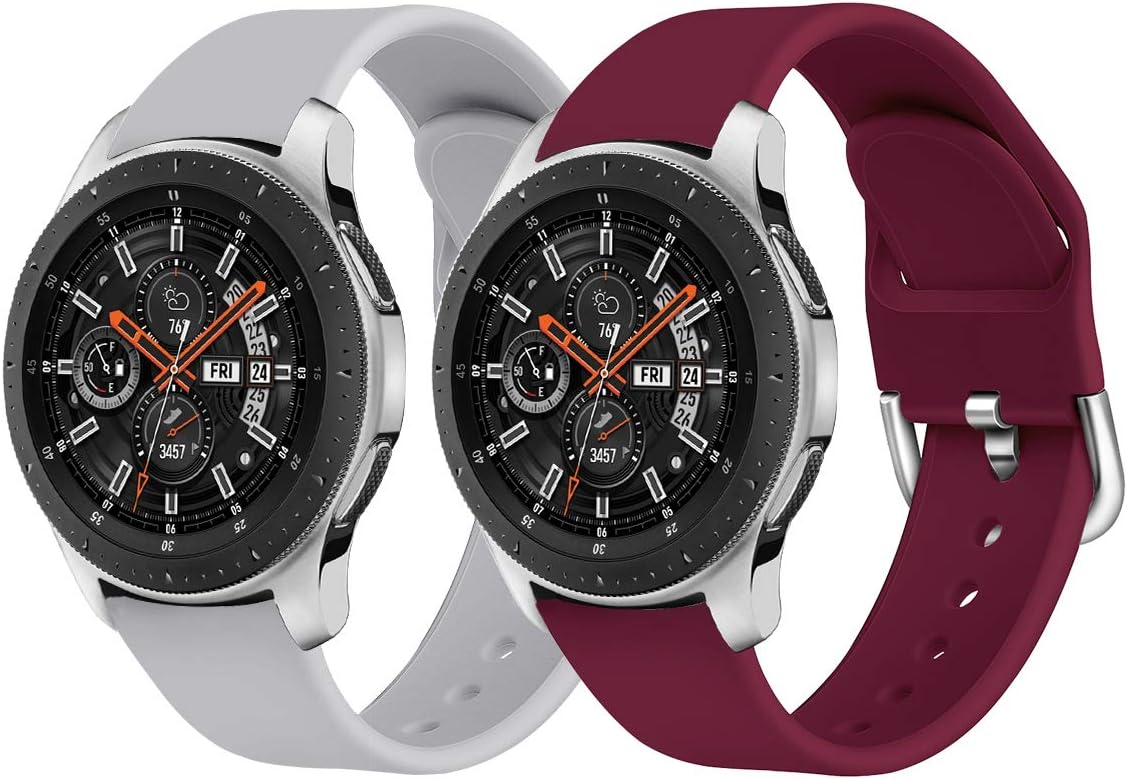 (2 Pack) Qiyiguo Replacement 22mm Solid Color Watch Bands Set- Gray,Wine Red(S)