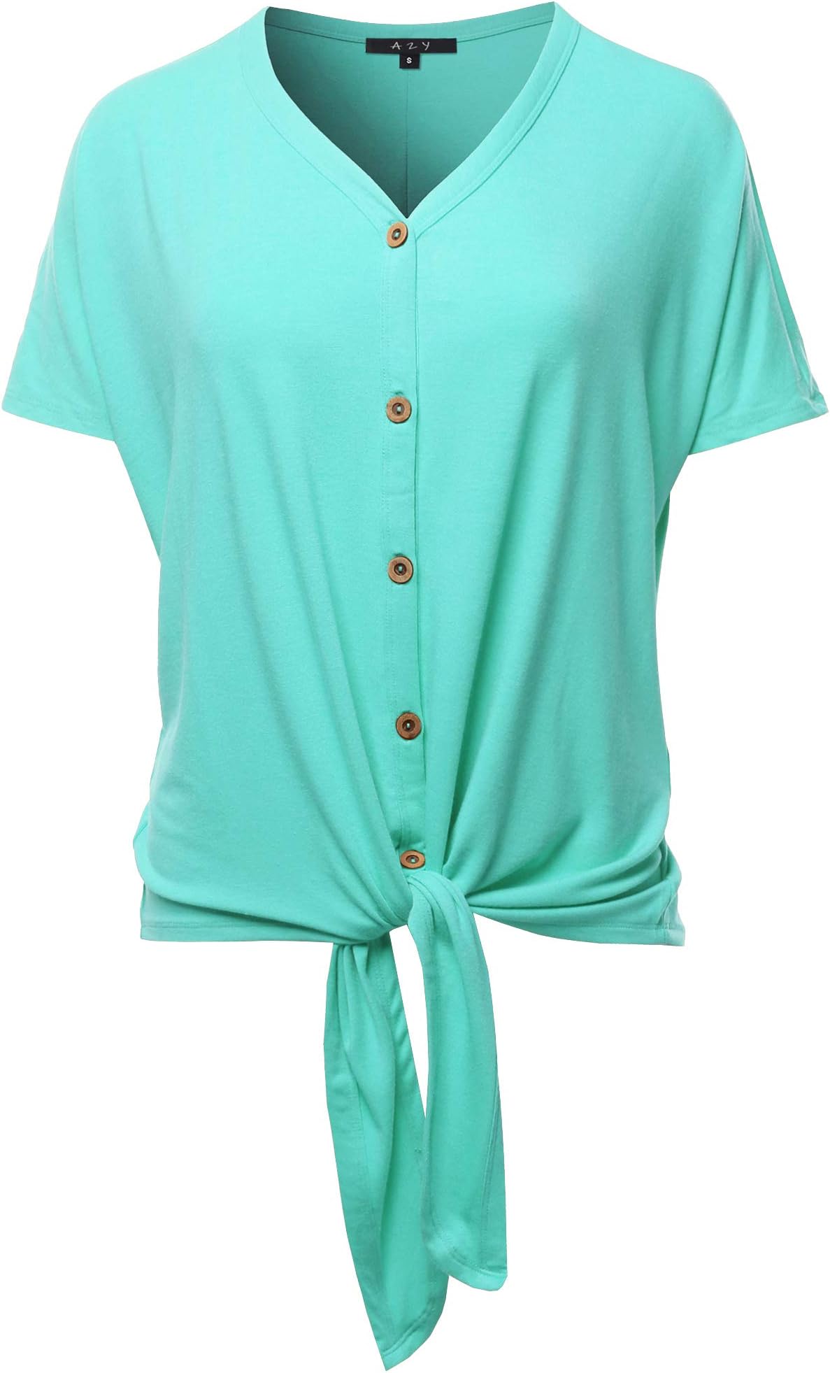 Women's Loose Fit Short Sleeve Button Down Front Tie Top