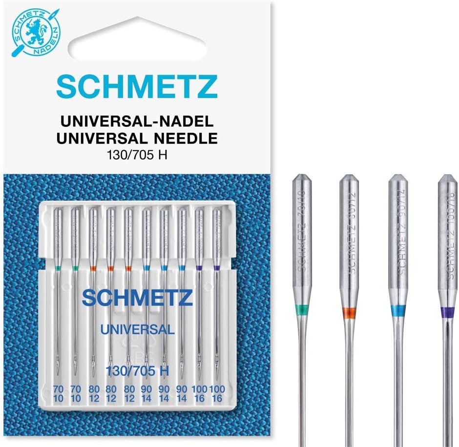 SCHMETZ Nähmaschinennadeln: 10 Universal-Nadeln, Nadeldicke 70/10-100/16, Nähset, 130/705 H, auf jeder gängigen Haushaltsnähmaschine einsetzbar