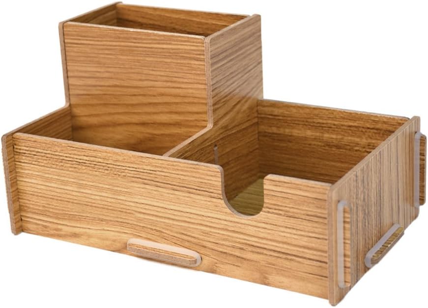 DIY Desk Supplies Organizer Caddy Multifunction Desk Storage Box Container Wood Pen Pencil Holder Office Supply Phone Container Stationery