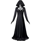 FOGHORN Womens Cosplay Costume Village Vintage Vampire Lady Long Black Dress Halloween Party Outfit
